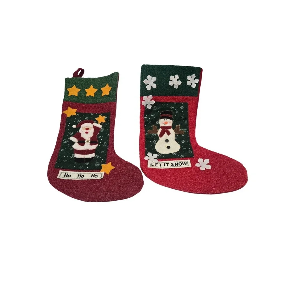 Two Dan Dee Collectors Choice 3D Santa Claus/Snowman Christmas Stockings Vintage